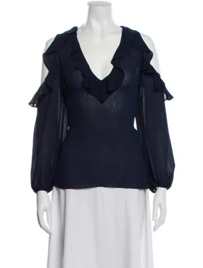 Pre-owned Alice And Olivia V-neck Short Sleeve Blouse In Blue