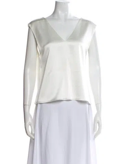 Pre-owned Alice And Olivia V-neck Short Sleeve Blouse W/ Tags In White