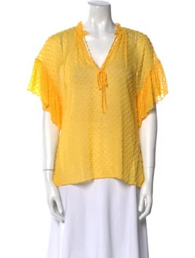 Pre-owned Alice And Olivia V-neck Short Sleeve Blouse In Yellow