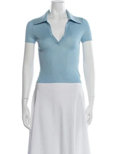 Pre-owned Alice And Olivia V-neck Short Sleeve Polo In Blue