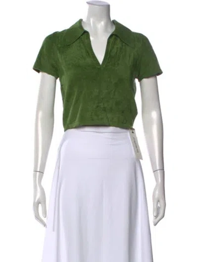 Pre-owned Alice And Olivia V-neck Short Sleeve Polo In Green