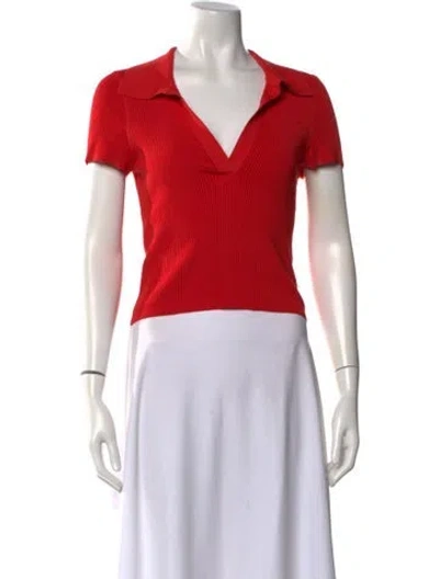 Pre-owned Alice And Olivia V-neck Short Sleeve Polo In Red