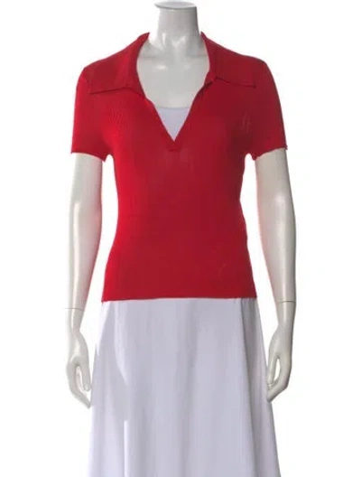Pre-owned Alice And Olivia V-neck Short Sleeve Polo W/ Tags In Red