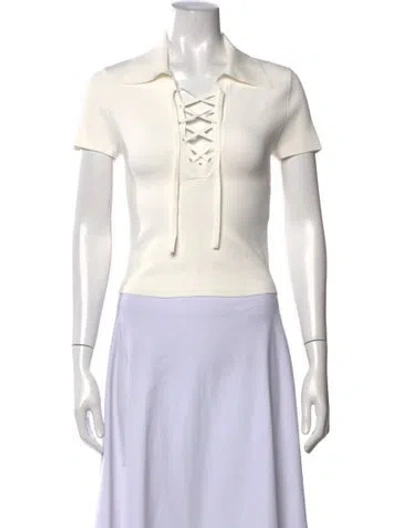 Pre-owned Alice And Olivia V-neck Short Sleeve Polo In White