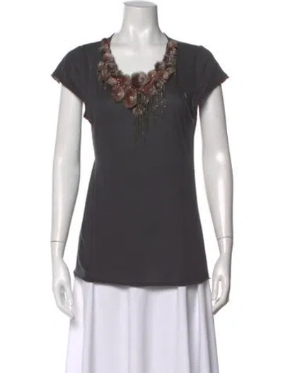 Pre-owned Alice And Olivia V-neck Short Sleeve T-shirt In Gray
