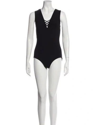 Pre-owned Alice And Olivia V-neck Sleeveless Bodysuit In Blue