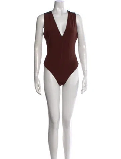 Pre-owned Alice And Olivia V-neck Sleeveless Bodysuit In Brown