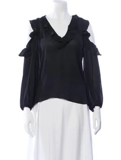 Pre-owned Alice And Olivia V-neck Three-quarter Sleeve Blouse In Black