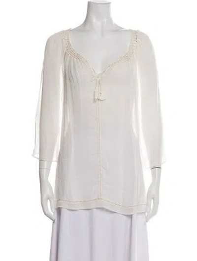 Pre-owned Alice And Olivia V-neck Three-quarter Sleeve Blouse In Pink