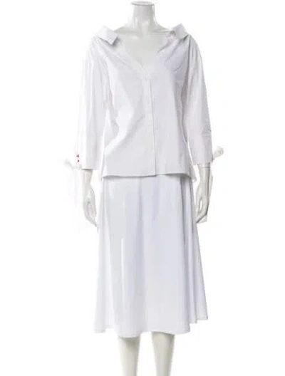 Pre-owned Alice And Olivia V-neck Three-quarter Sleeve Button-up Top In White