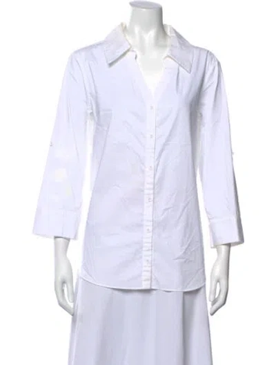 Pre-owned Alice And Olivia V-neck Three-quarter Sleeve Button-up Top In White