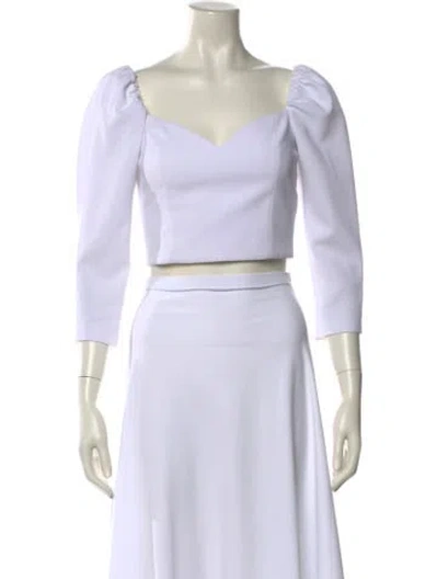 Pre-owned Alice And Olivia V-neck Three-quarter Sleeve Crop Top In White