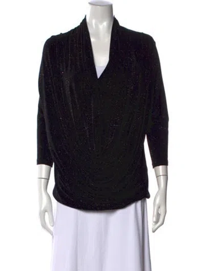 Pre-owned Alice And Olivia V-neck Three-quarter Sleeve Top In Black