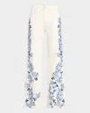 Alice And Olivia Weezy Floral Embroidered Pants In Off White