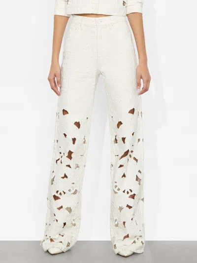 Alice And Olivia Weezy High Rise Embroidered Eyelet Pants In Off White