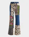 Alice And Olivia Weezy Mixed Media High Rise Wide Leg Jeans In Denim Multi In Lola Blue/multi