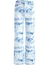 Alice And Olivia Weezy Printed High Rise Wide Leg Jeans In Chateau In Blue