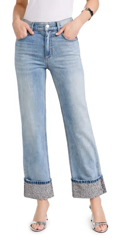Alice And Olivia Weezy Jeans With Embellished Cuffs Sierra Light Blue