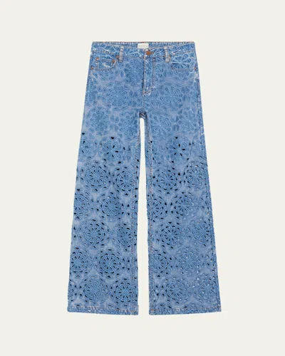 Alice And Olivia Weezy Laser-cut Wide-leg Jeans In Blue