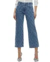 Alice And Olivia Weezy Quilted Embellished Cropped Jeans In Light Indigo In Blue