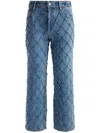 Alice And Olivia Weezy Quilted Embellished Cropped Jeans In Light Indigo In Blue