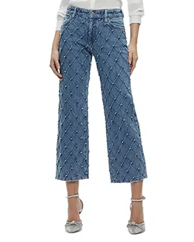 ALICE AND OLIVIA ALICE AND OLIVIA WEEZY QUILTED EMBELLISHED CROPPED JEANS IN LIGHT INDIGO