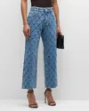 Alice And Olivia Weezy Quilted Embellished Cropped Jeans In Light Indigo In Light Indigo