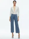 Alice And Olivia Weezy Quilted Embellished Cropped Jeans In Light Indigo In Light Indigo