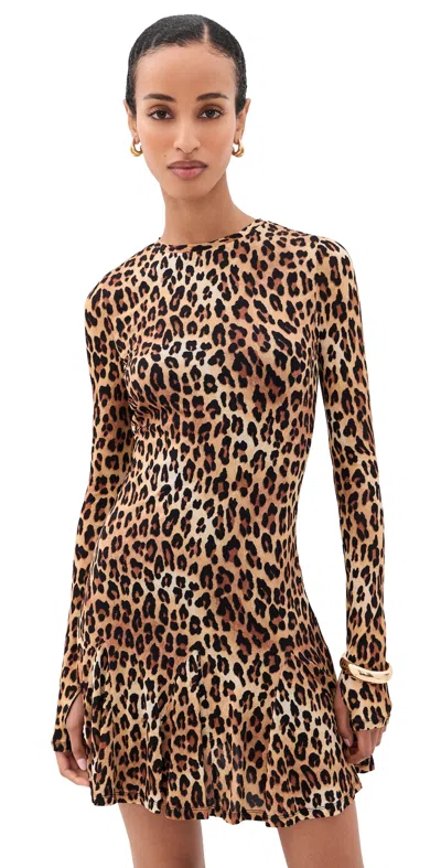 Alice And Olivia Wendy Fit And Flare Godet Mini Dress Spotted Leopard