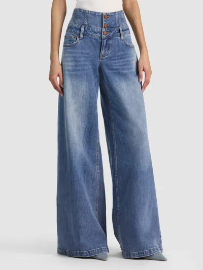 Alice And Olivia Whit Ultra High Button Front Jean In Blue
