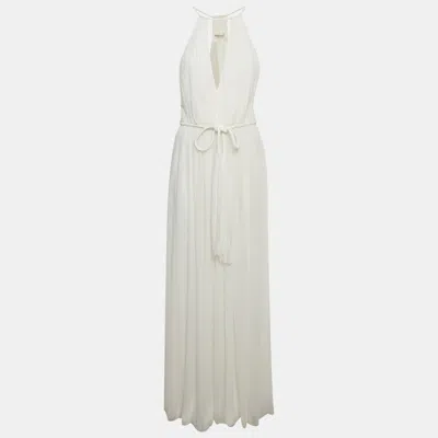 Pre-owned Alice And Olivia White Chiffon Halter Neck Sleeveless Maxi Dress S