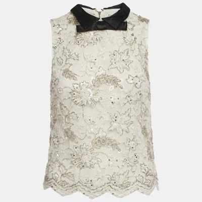 Pre-owned Alice And Olivia White Embellished Lace Sleeveless Top M