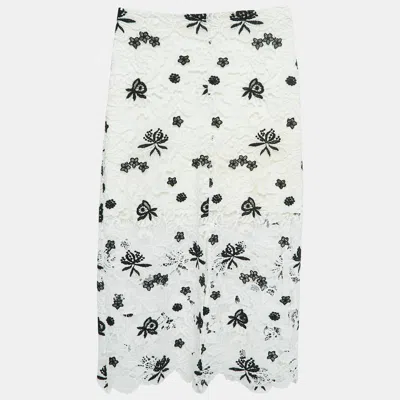 Alice And Olivia White Floral Pattern Lace Midi Skirt