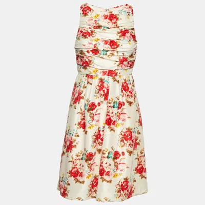 Alice And Olivia White Floral Print Crepe Pleated Sleeveless Mini Dress In Multi