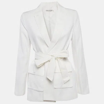 Pre-owned Alice And Olivia White Linen Blend Open-front Belted Blazer S