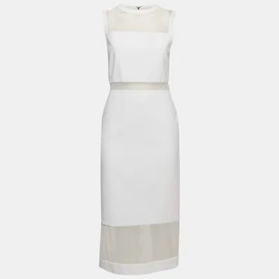 Pre-owned Alice And Olivia White Mesh And Crepe Sleeveless Sheath Dress M