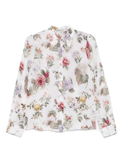 Alice And Olivia White Printed Silk Shirt