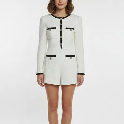 Pre-owned Alice And Olivia White Tweed Long Sleeve Playsuit S