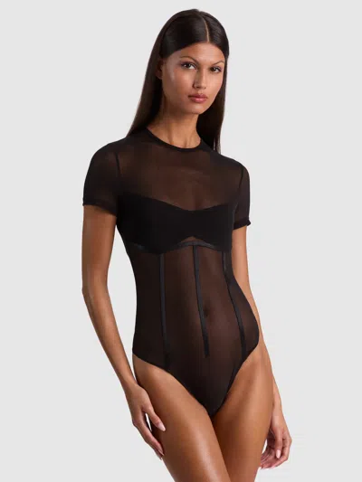 Alice And Olivia Whitney Sheer Seamed Bodysuit In Black