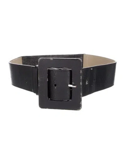 Pre-owned Alice And Olivia Wide Embossed Leather Waist Belt In Black