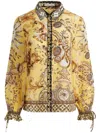 Alice And Olivia Willa Printed Crepe Tie-sleeve Blouse In Yellow
