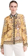 Alice And Olivia Willa Printed Crepe Tie-sleeve Blouse In Lisboa Lemon Meringue