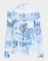 Alice And Olivia Willa Placket Blouse In Chateau