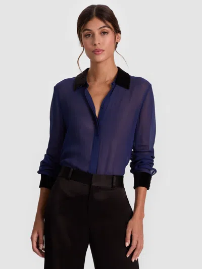 Alice And Olivia Willa Combo Blouse In Blue