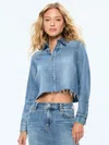 Alice And Olivia Willa Cropped Button Down With Western Detail In Brooklyn Blue