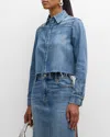 Alice And Olivia Willa Cropped Button Down With Western Detail In Brooklyn Blue