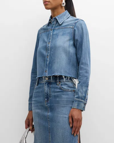 Alice And Olivia Willa Cropped Button Down With Western Detail In Brooklyn Blue