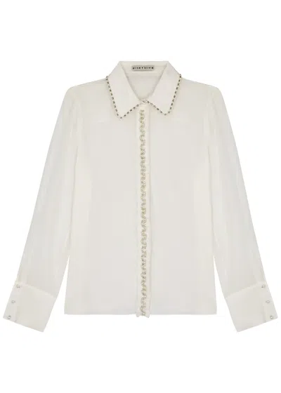 Alice And Olivia Willa Embellished Silk-chiffon Shirt In Off White