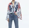 Alice And Olivia Alice + Olivia Willa Mixed Floral Bell Sleeve Satin Top In Multi