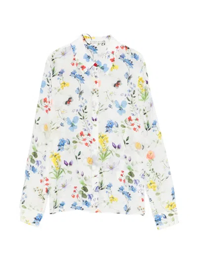 Alice And Olivia Olivia Willa Silk Blouse In Twisting Vines Off White In Multi